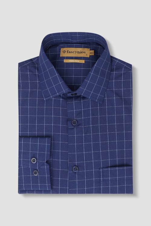 Camisa Social Xadrez Passa Fácil ML Azul Escuro