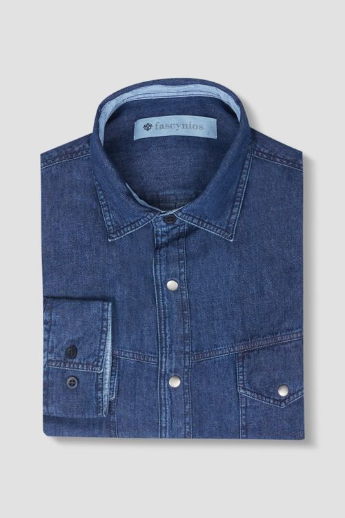 Camisa Jeans ML Azul Escuro