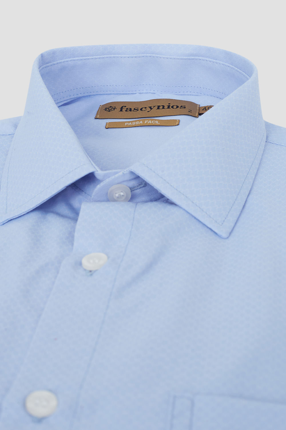 Camisa Social Passa Fácil Maquinetada Azul Claro