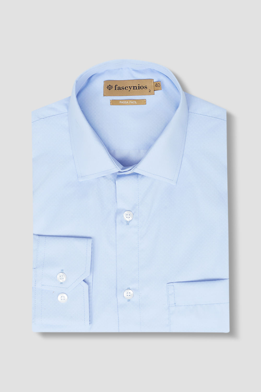 Camisa Social Passa Fácil Maquinetada Azul Claro