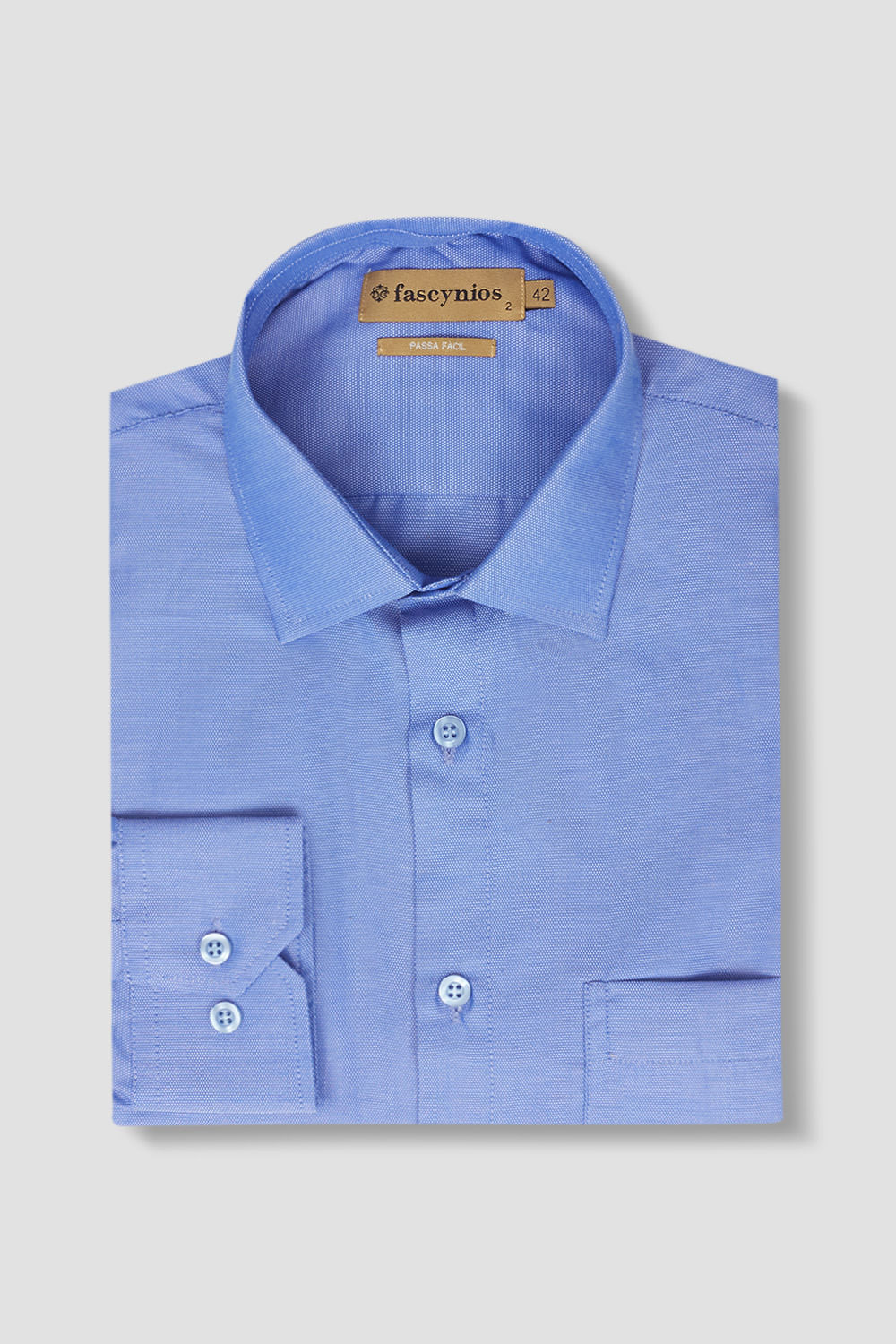 Camisa Social Passa Fácil Maquinetada Azul Médio