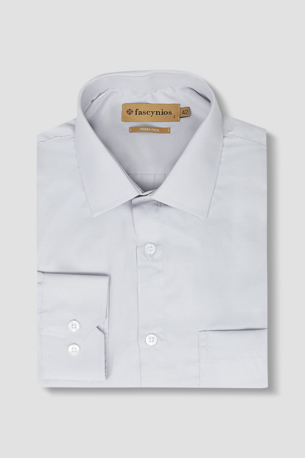 Camisa Social Passa Fácil Maquinetada Cinza