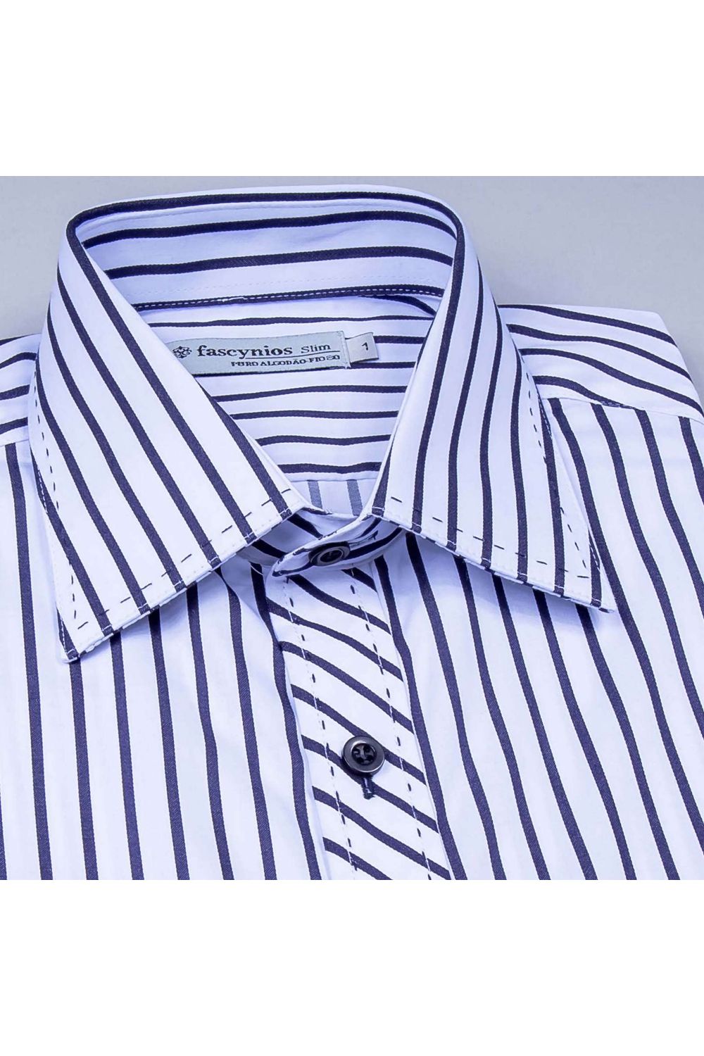 Camisa Slim Listrada Algodão Fio 80 ML Branco
