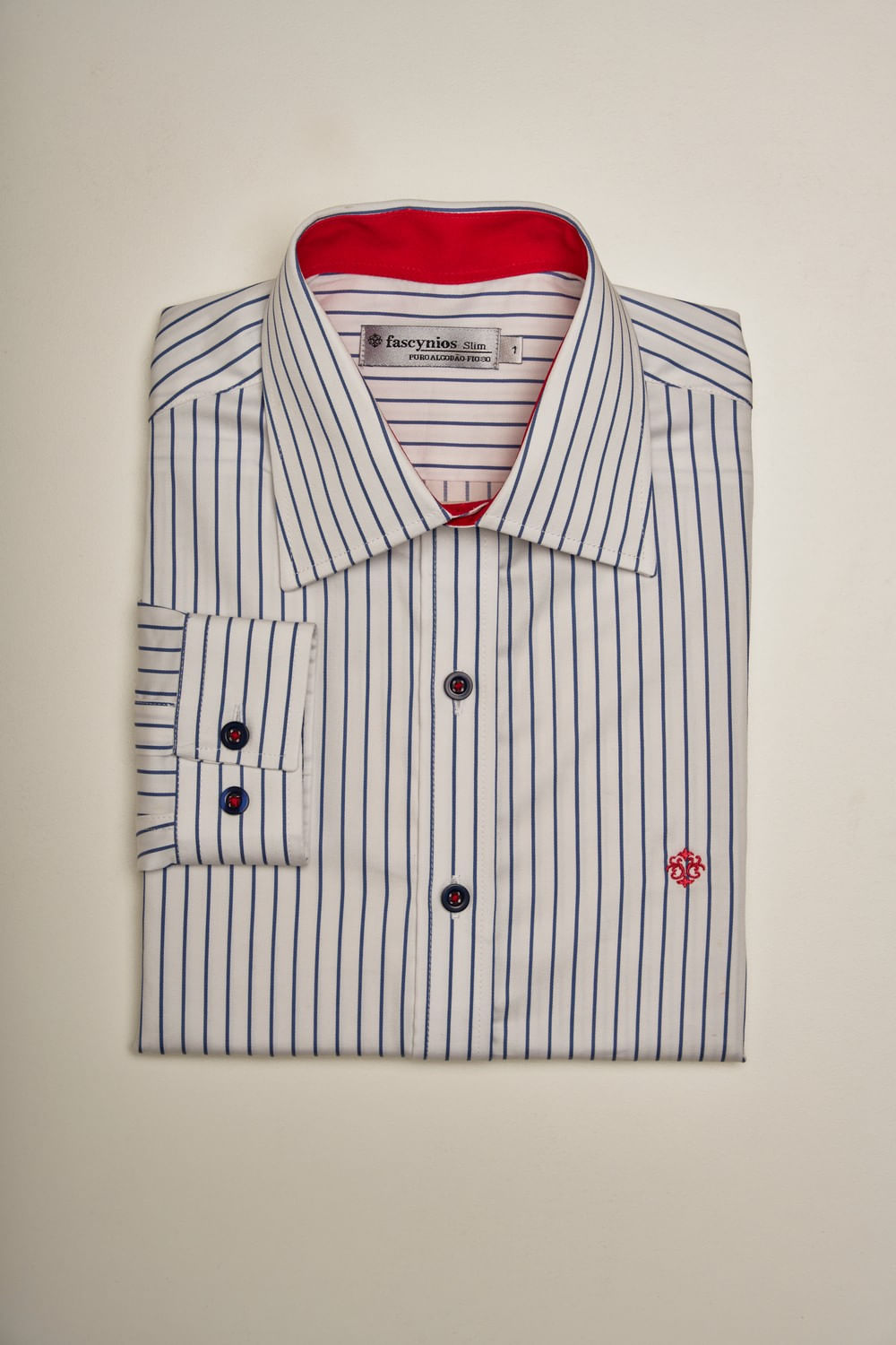 Camisa Slim Listrada Algodão Fio 80 ML Azul Claro