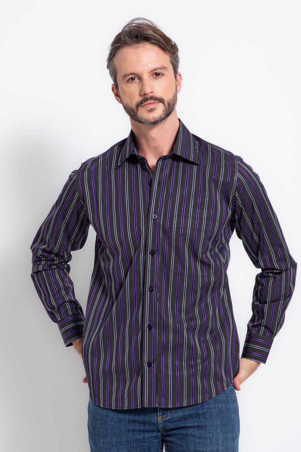 Camisa Slim Comfort Algodão Fio 80 ML Preto