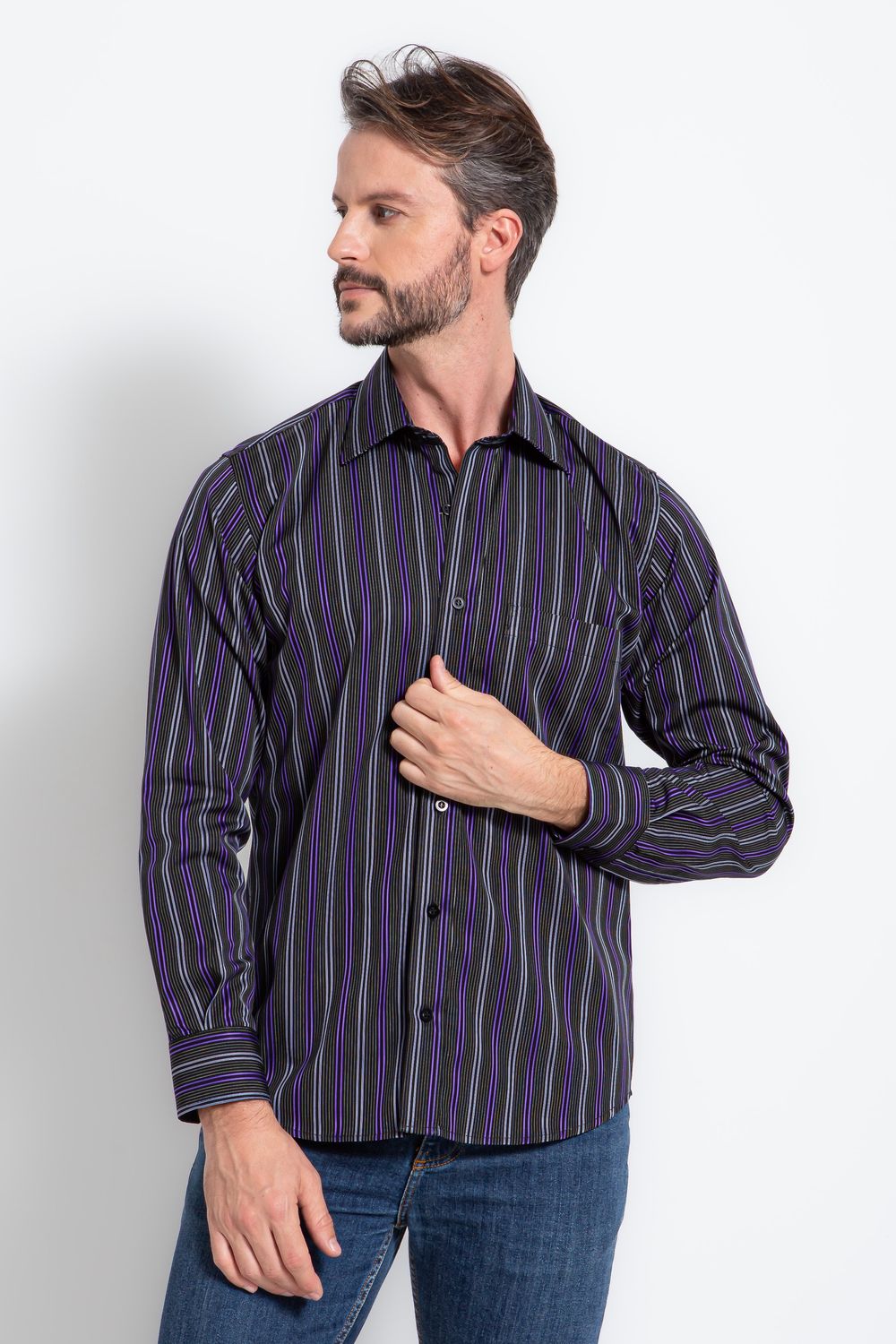 Camisa Slim Comfort Algodão Fio 80 ML Preto