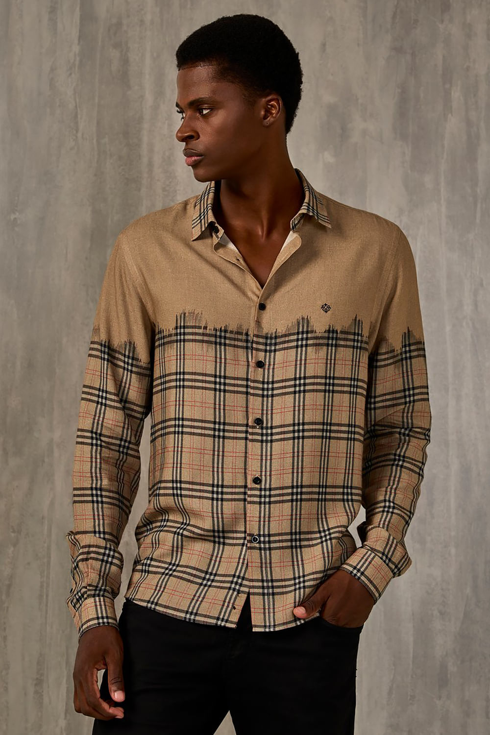 Camisa Estampada Linho c/ Modal ML Bege
