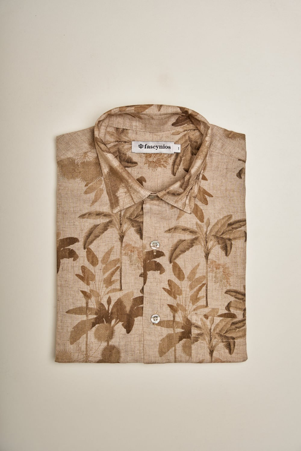 Camisa Estampada Linho c/ Modal MC Bege