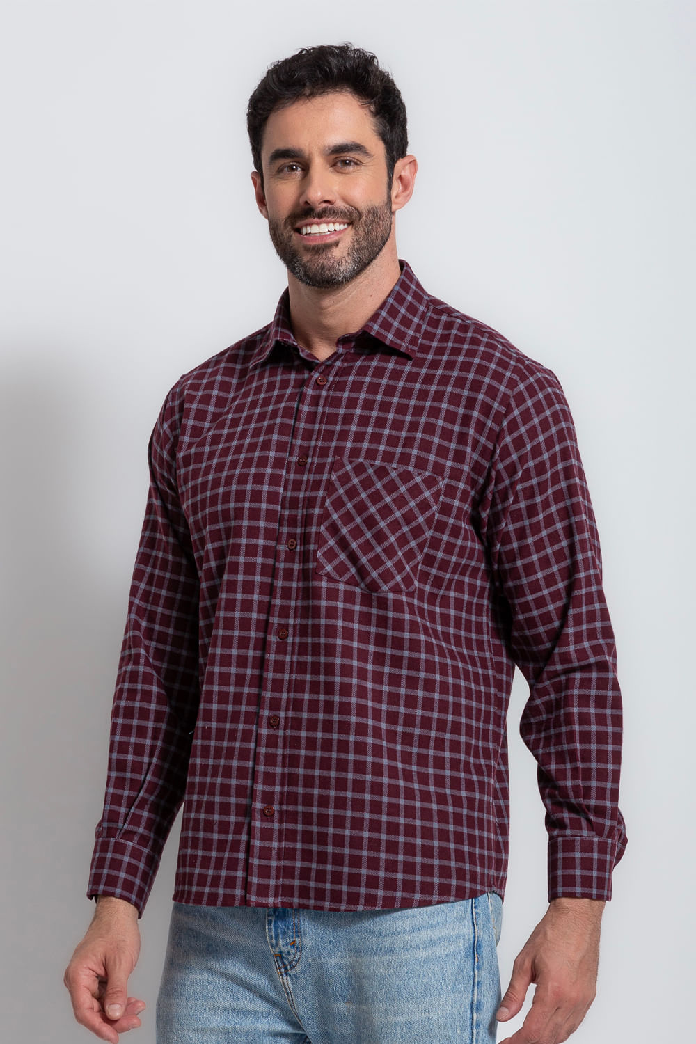 Camisa Xadrez em Flanela ML Bordo