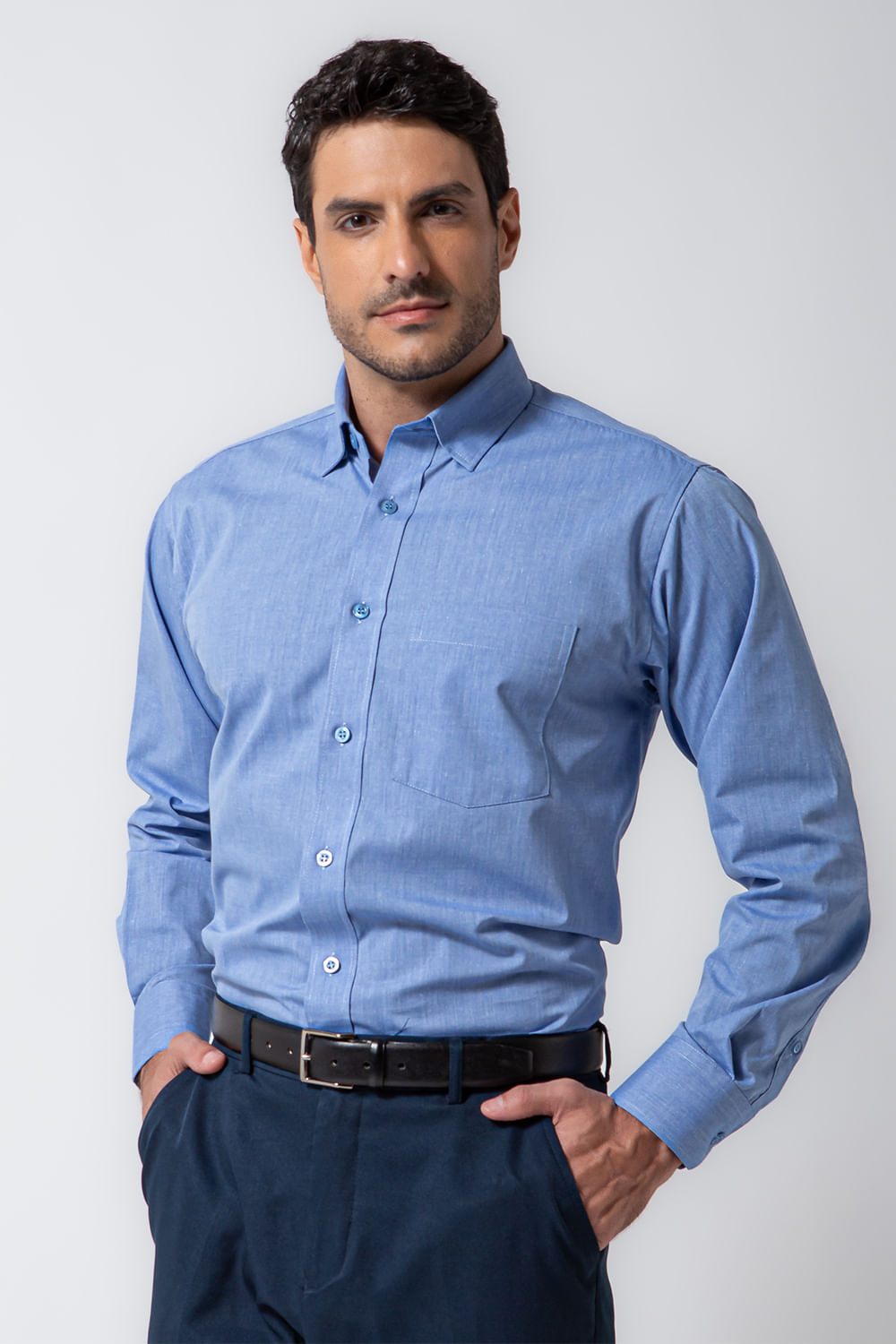 Camisa Social Algodão Fil-a-Fil Azul Médio