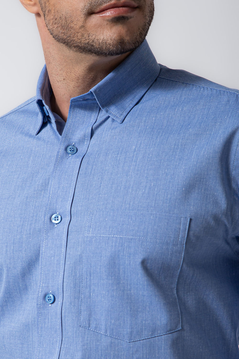 Camisa Social Algodão Fil-a-Fil Azul Médio