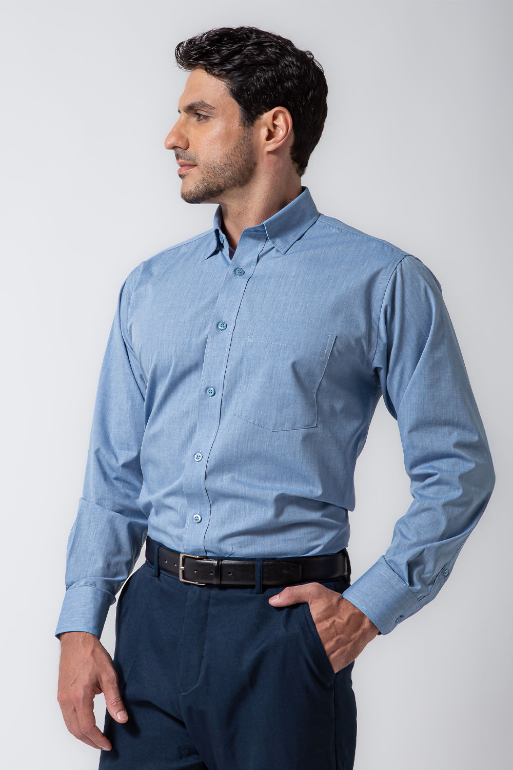 Camisa Social Algodão Fil-a-Fil Azul Claro