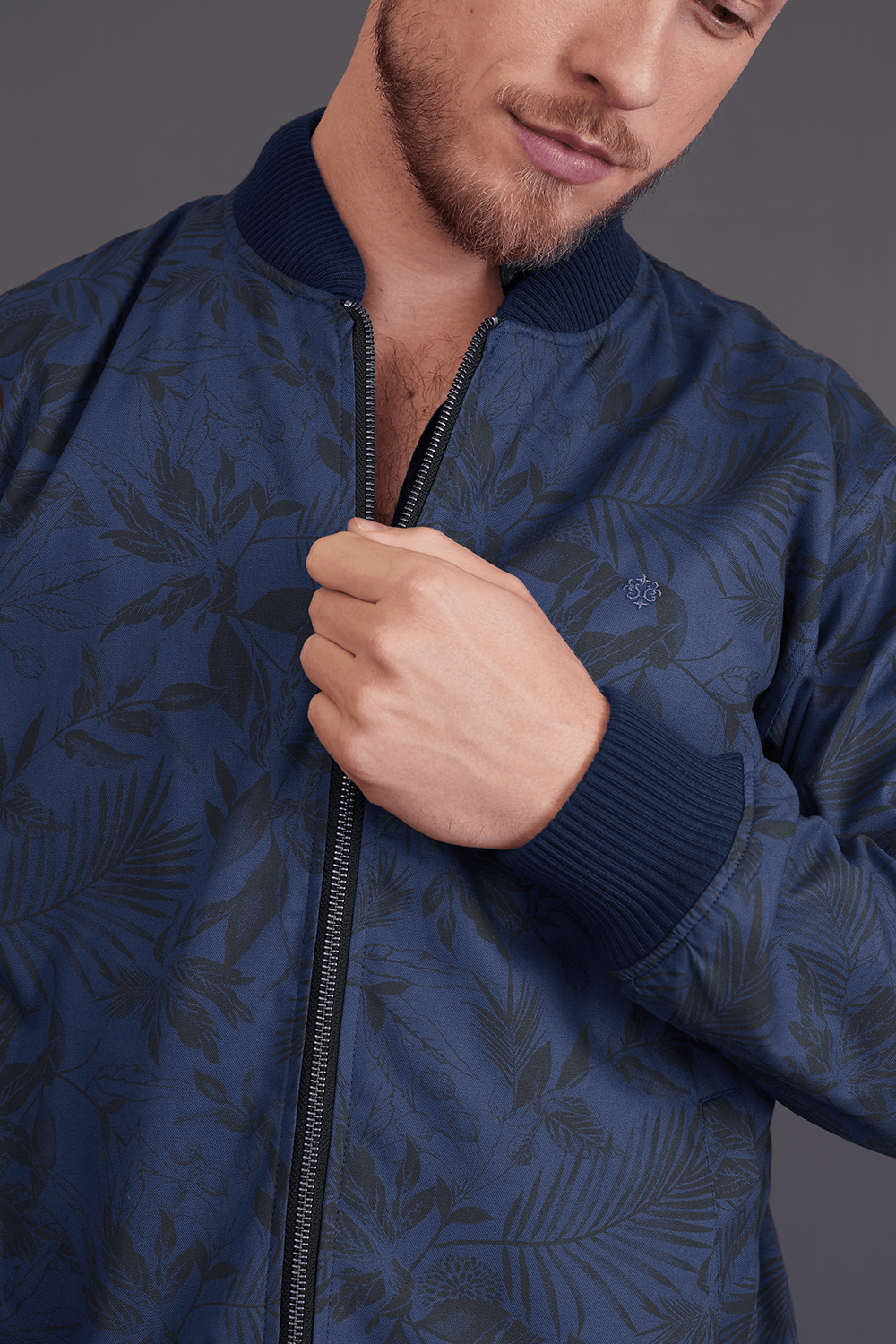 Jaqueta Bomber Estampada Azul