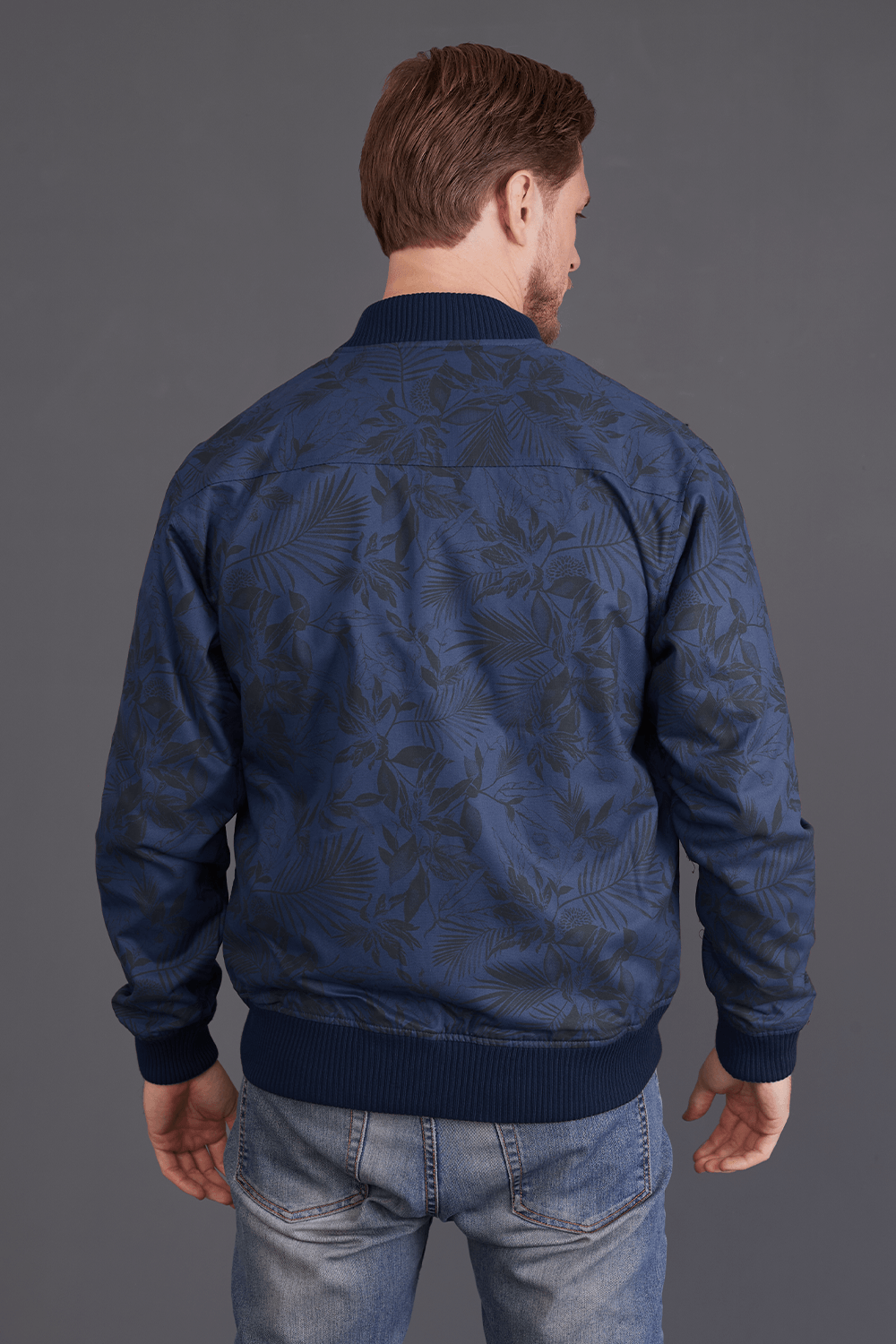 Jaqueta Bomber Estampada Azul