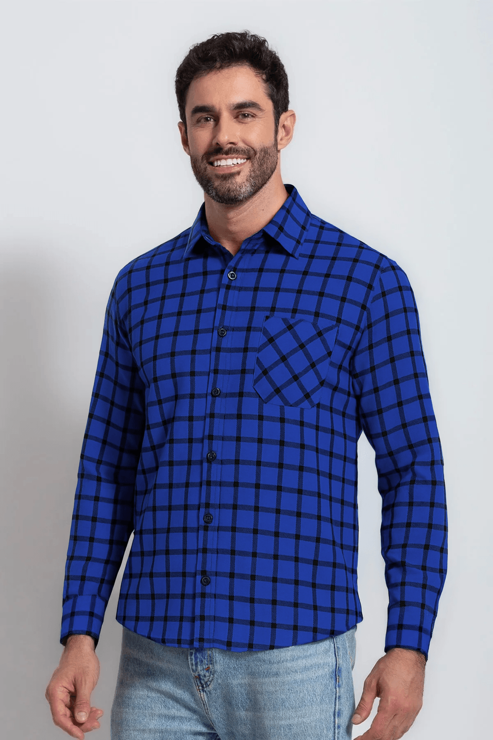 Camisa Xadrez em Flanela ML Azul Escuro