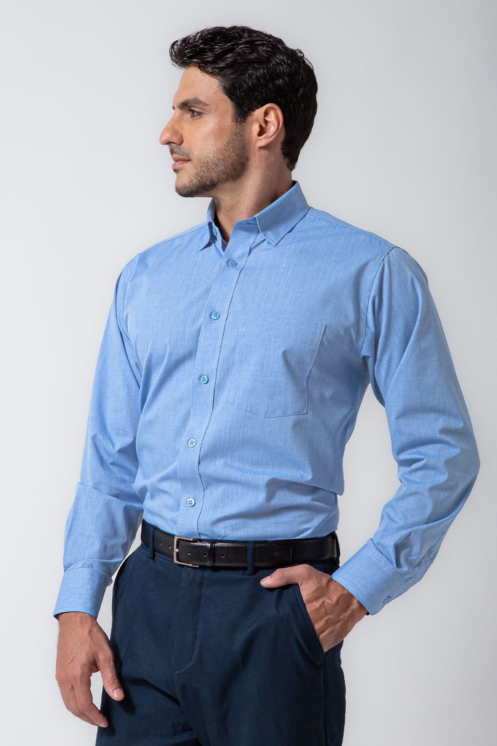 Camisa Social Algodão Fil-a-Fil Azul Claro