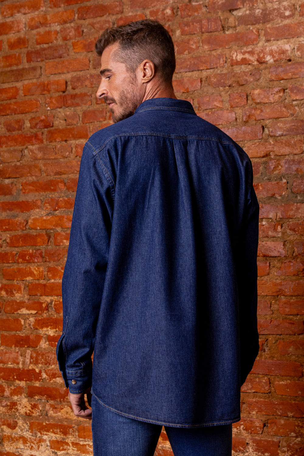 Camisa Jeans ML Azul Escuro