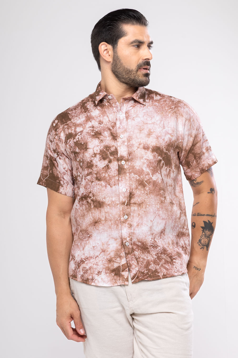 Camisa Tie Dye em Puro Linho MC Marrom