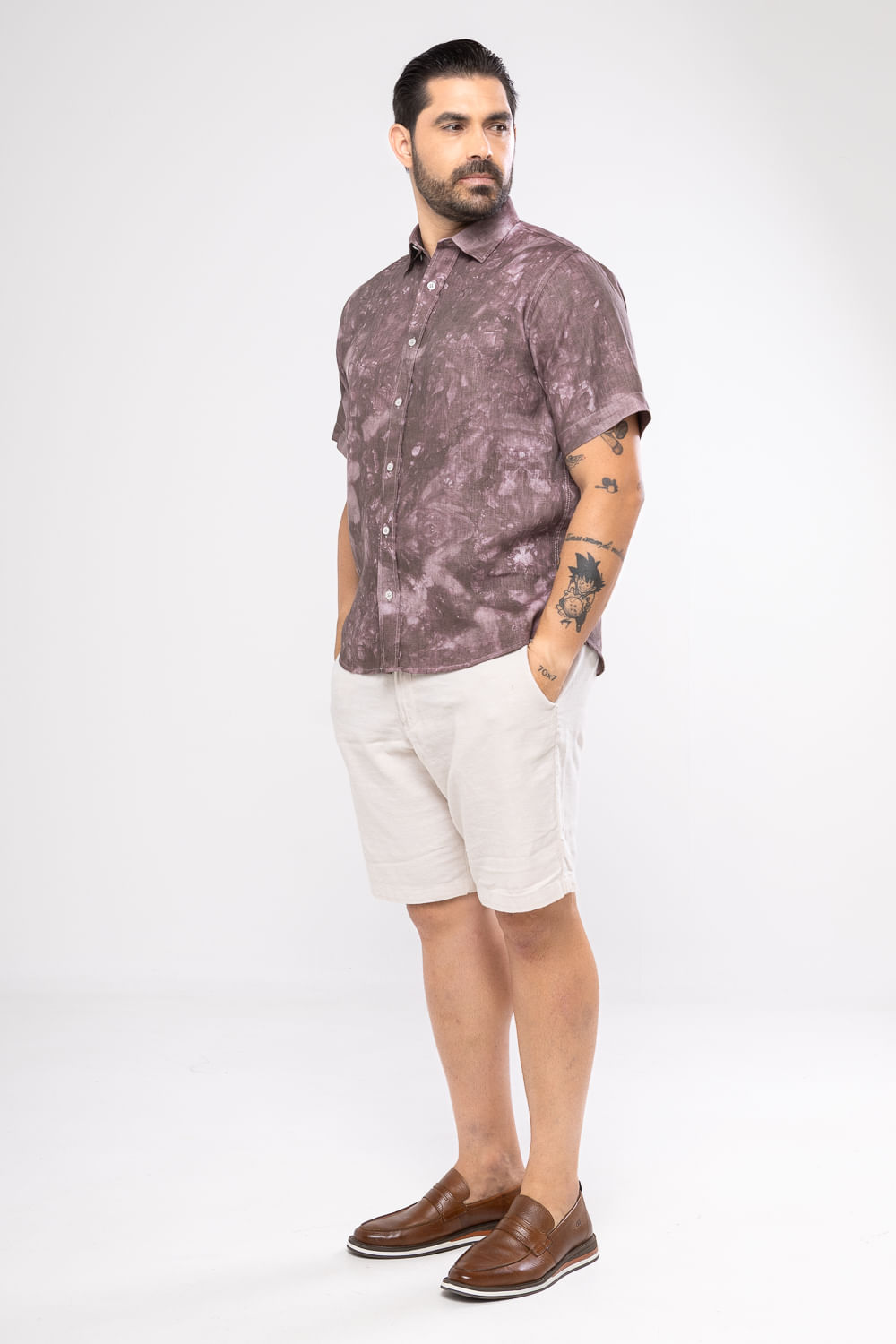 Camisa Tie Dye em Puro Linho MC Marrom