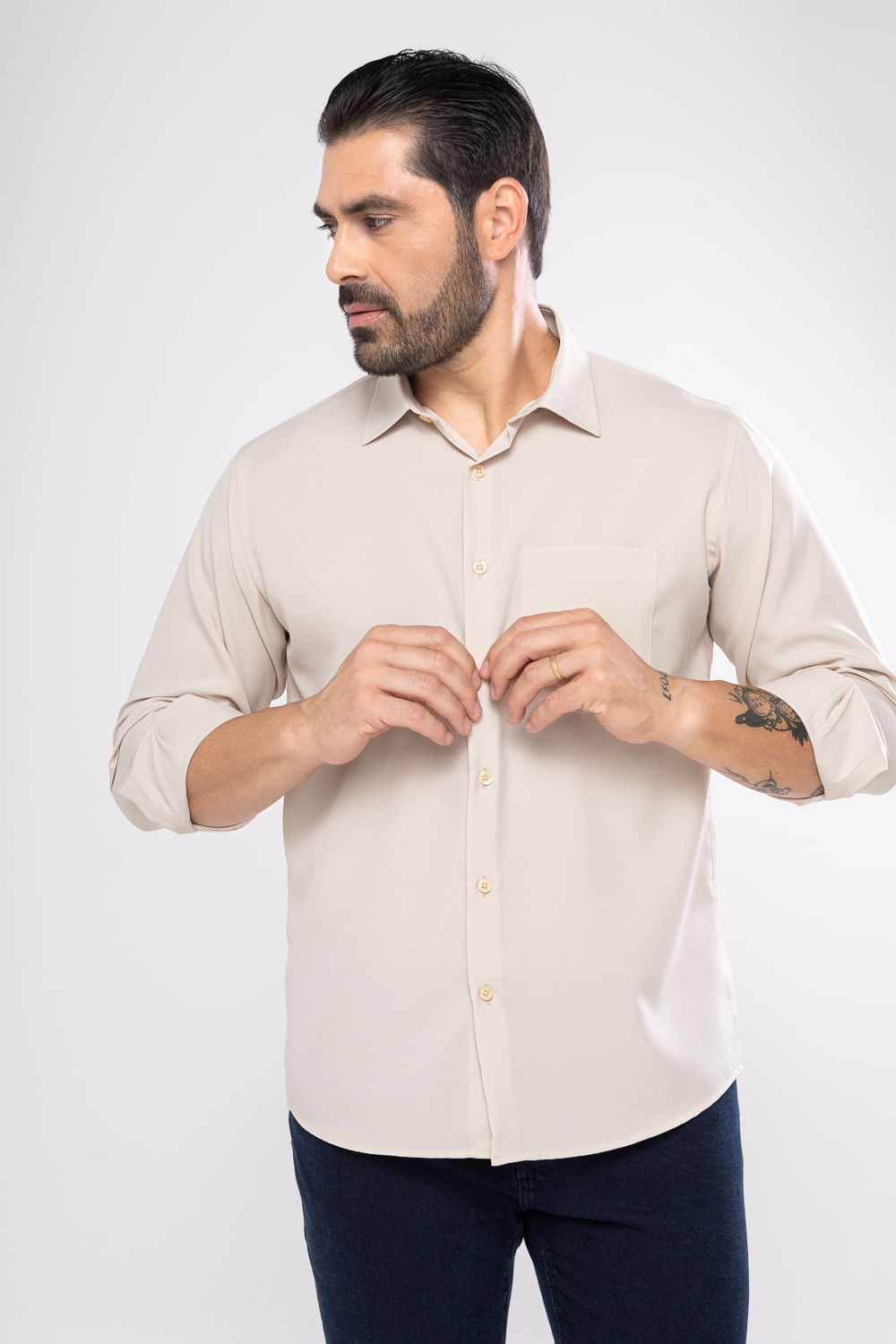 Camisa Microfibra ML Creme